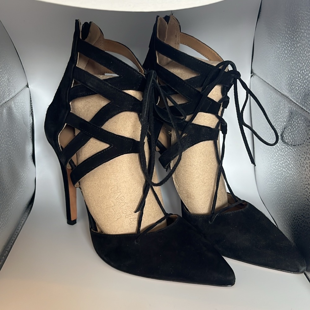 Mercanti Florentini “Ghilli” Designer lace up heels 9 Italy Black Suede - Picture 2 of 9